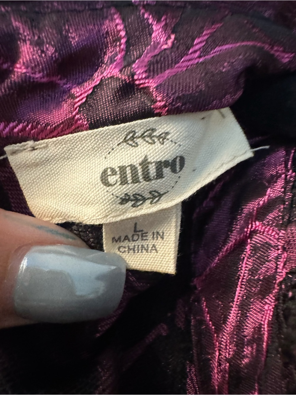 Entro Floral Jacquard Ruffle Sleeve Blouse L Magenta Black - Picture 3 of 13
